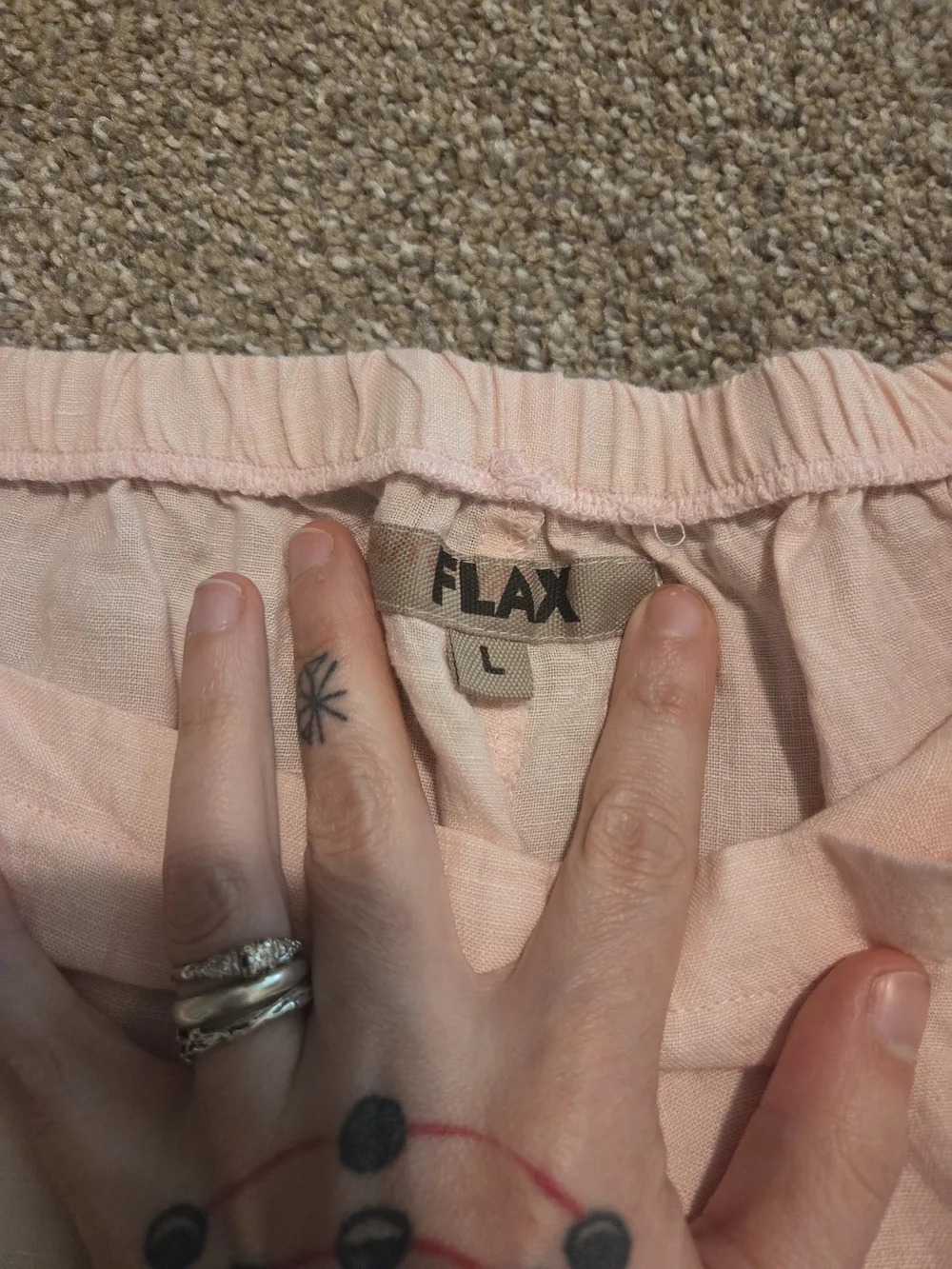 Flax Pale Pink Linen Elastic Waist Pants - Picture 2 of 2